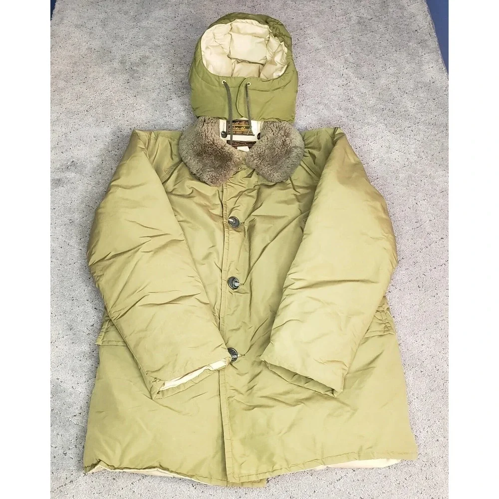 Vintage Eddie Bauer Jacket Mens Large Green Goose Down Puffer Hooded Hunting